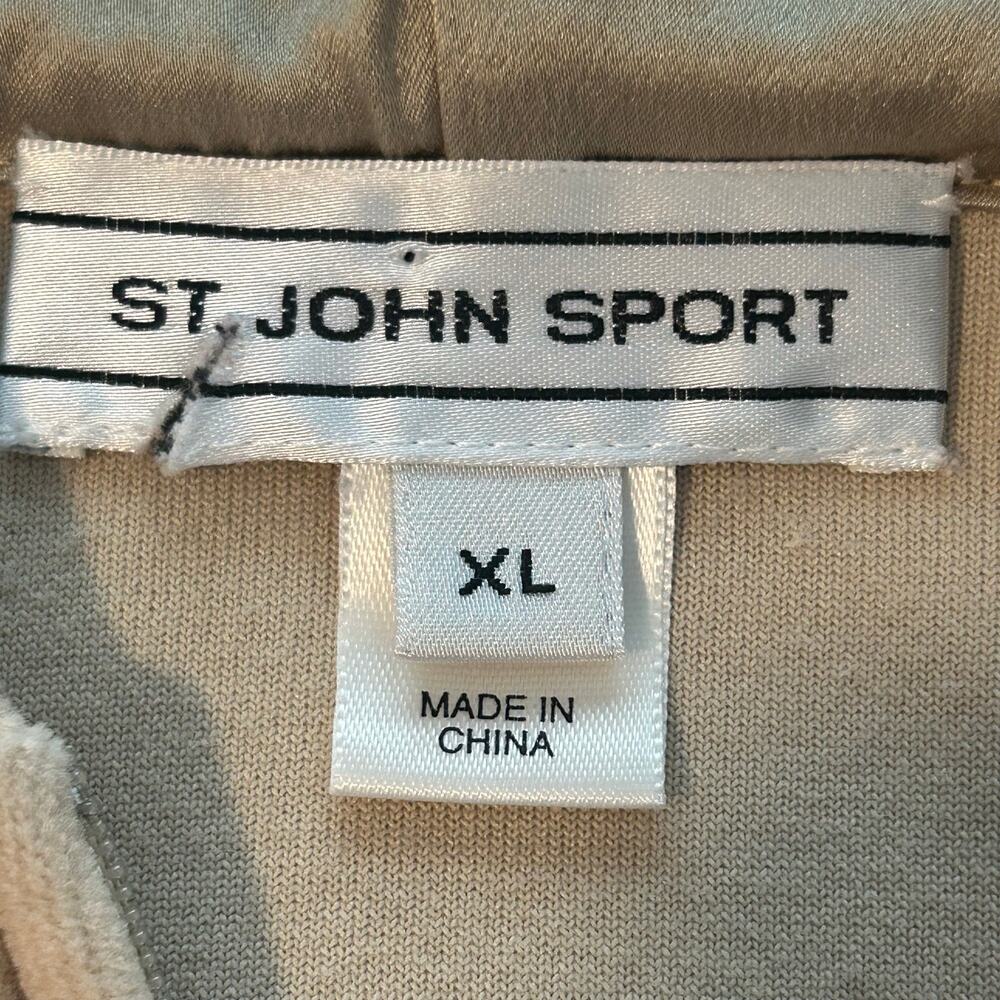 St. John Sport VTG beige gold velour full zip hooded lounger jacket size XL - Picture 9 of 14